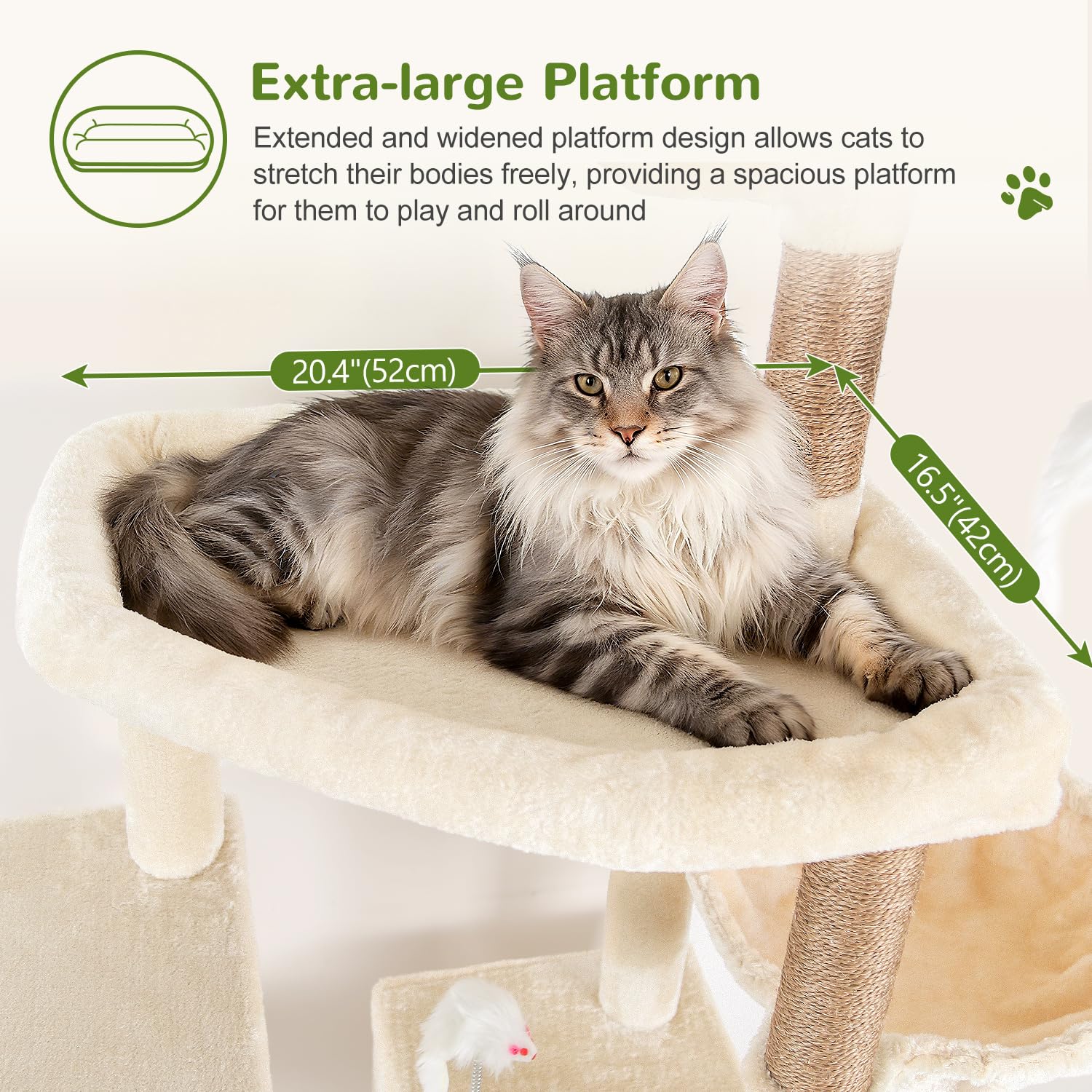 Globlazer sturdy cat tree 68-inch top perspective highlights climbing routes for exploration