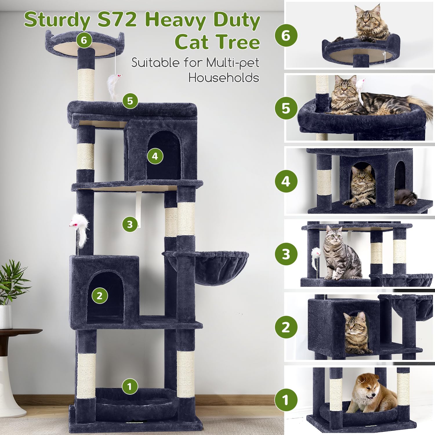 Globlazer triangular-structure cat tree enhances stability during climbs and rest.