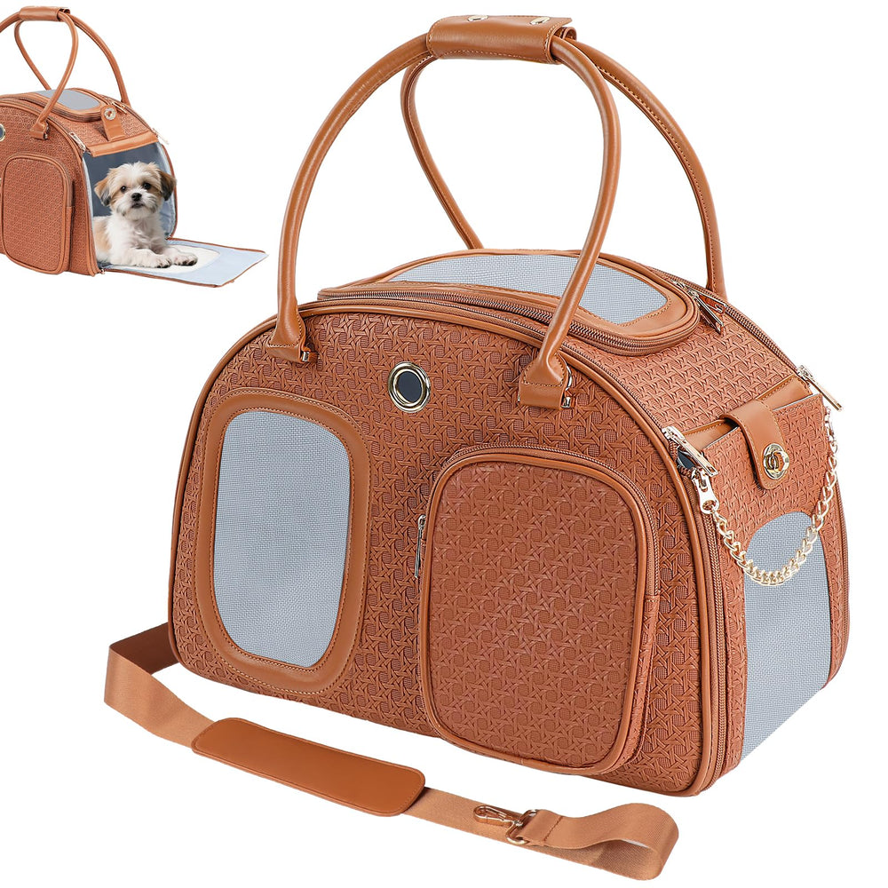 GLOBLYTE dog purse carrier front view with chic PU leather for stylish travel
