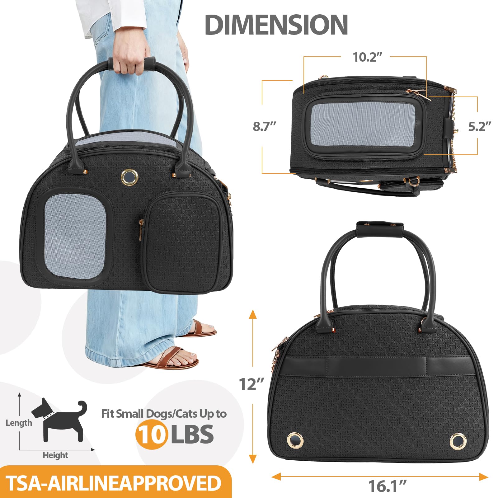 Globlyte small-dog-carrier-ventilation offers large mesh windows for breathable comfort.