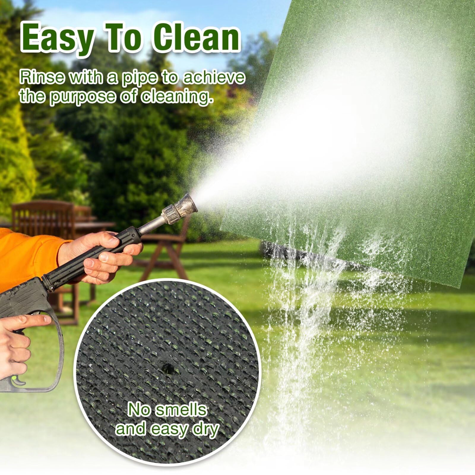 Globreen durable pet turf is waterproof and easy to clean.