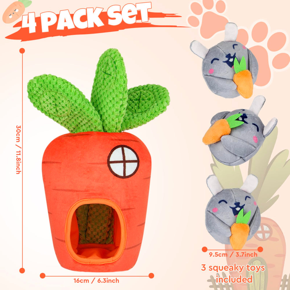 Globright Hide and Seek carrot bunny squeaker inside adds exciting rewards for training.