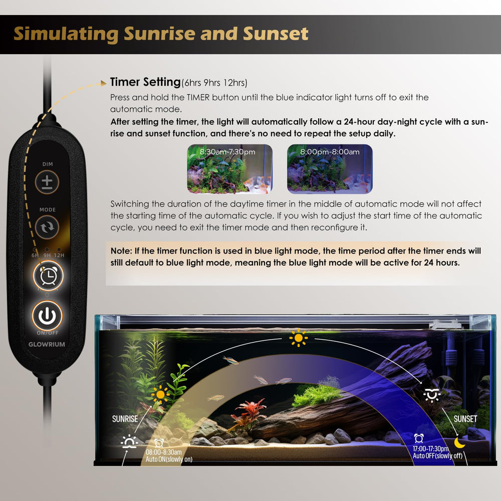 Glowrium aquarium light extendable bracket shows flexible installation for various tank sizes