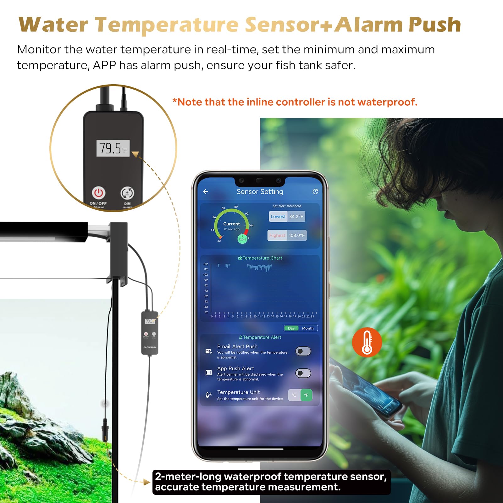 GLOWRIUM temperature sensor offers real-time monitoring and alert notifications.