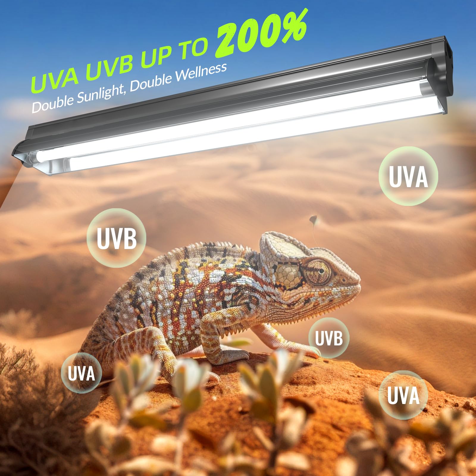 GlowUp bearded dragon UVB light bar 21.6in supports healthy basking and activity.