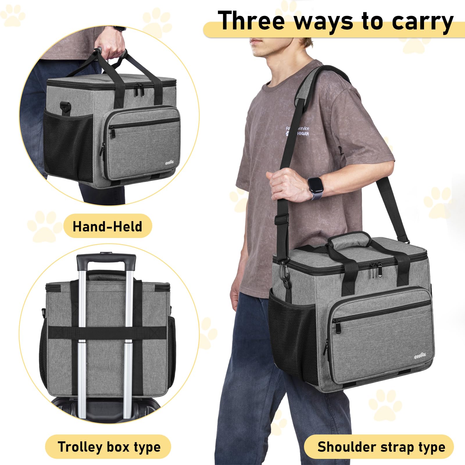 GMAK Pet Grooming Bag shoulder strap demonstrates hands-free carrying for mobile grooming.