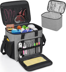 GMAK Pet Grooming Bag grey side view shows organized tool storage on the go.