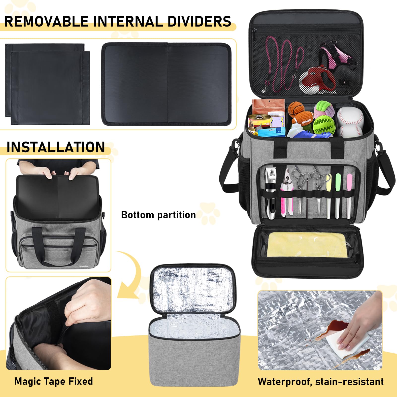 GMAK Pet Grooming Bag sturdy base illustrates durable support for heavier grooming tools.