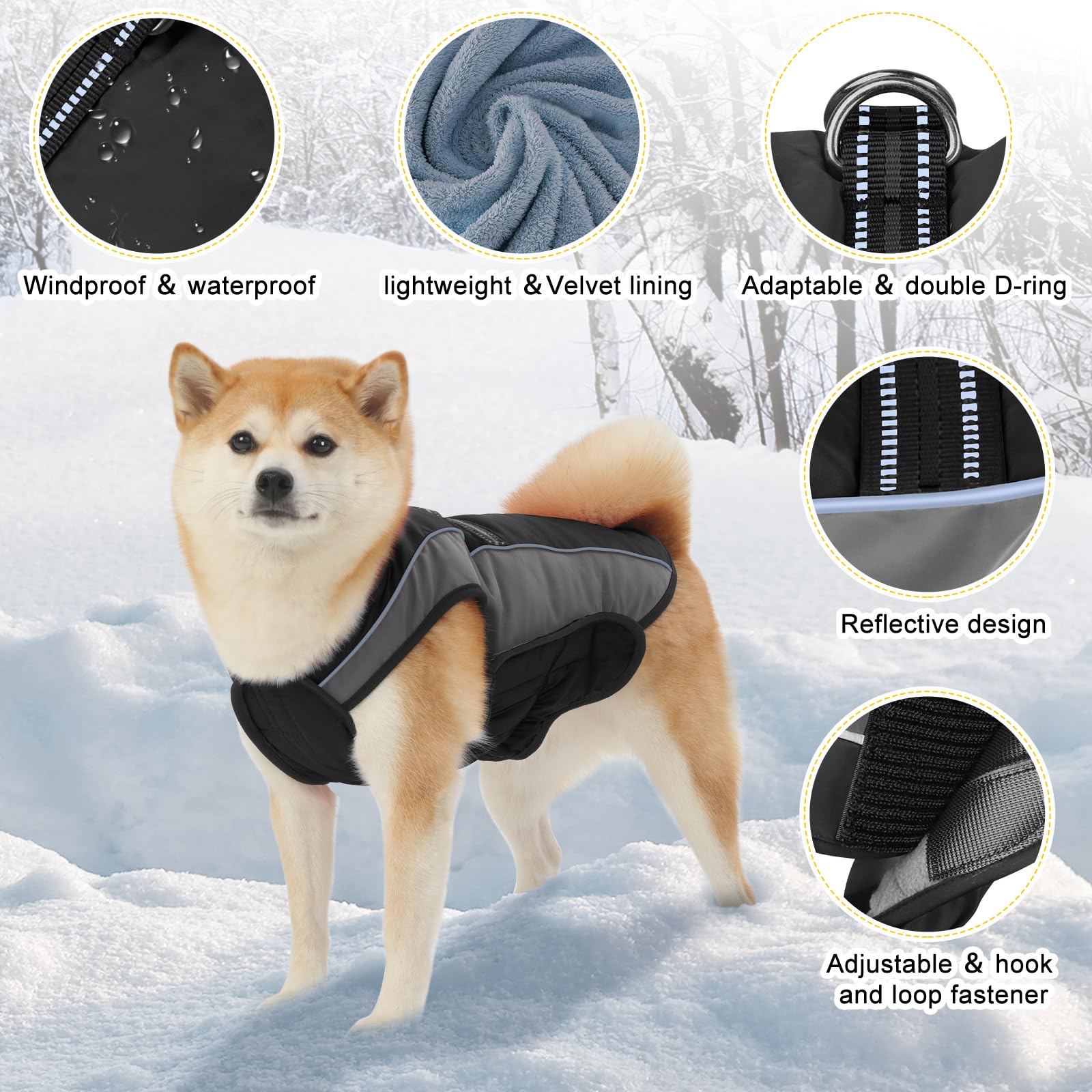 Gmayoo dog coat warm fleece lining provides cozy insulation for cold outdoor moments