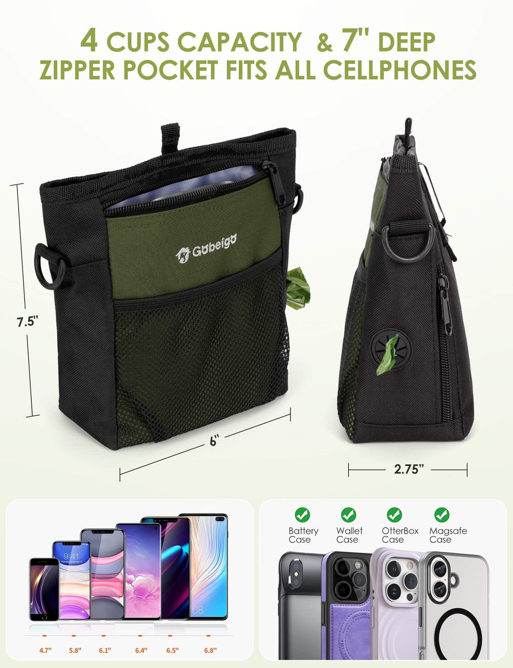 Gobeigo pouch with 4-cup capacity fits multiple treats for training.