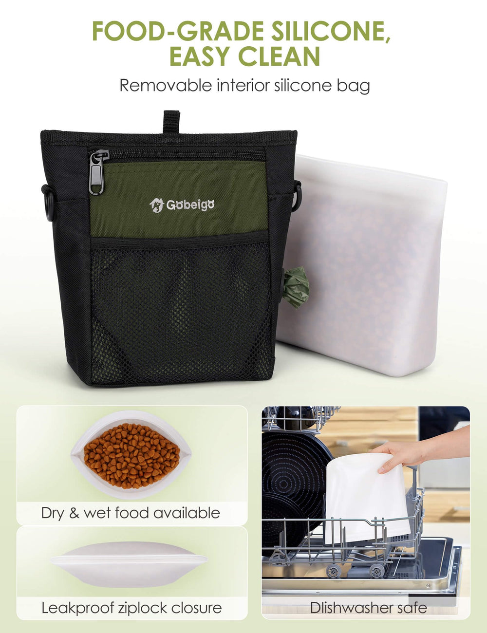 Gobeigo pouch front pocket holds phone securely for quick access during walks.