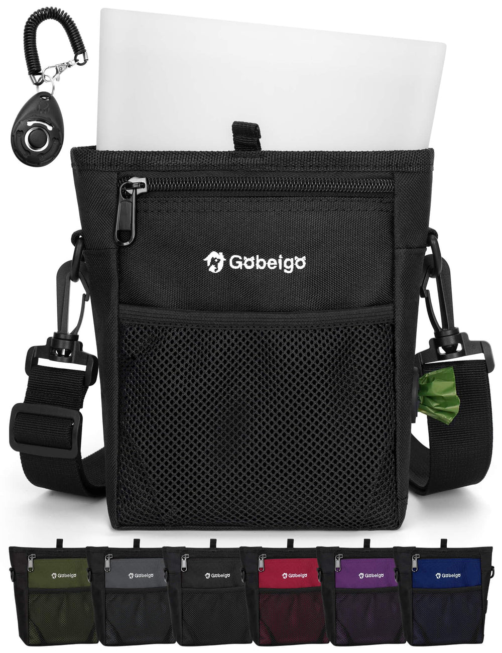 Gobeigo dog treat pouch with silicone liner keeps bag clean during outings.