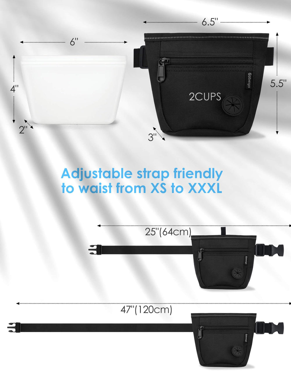 Gobeigo metal belt clip and waist strap for secure, adjustable dog-walking setup.