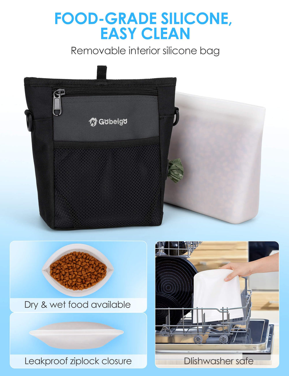 Gobeigo treat pouch front pocket fitting a phone for easy access