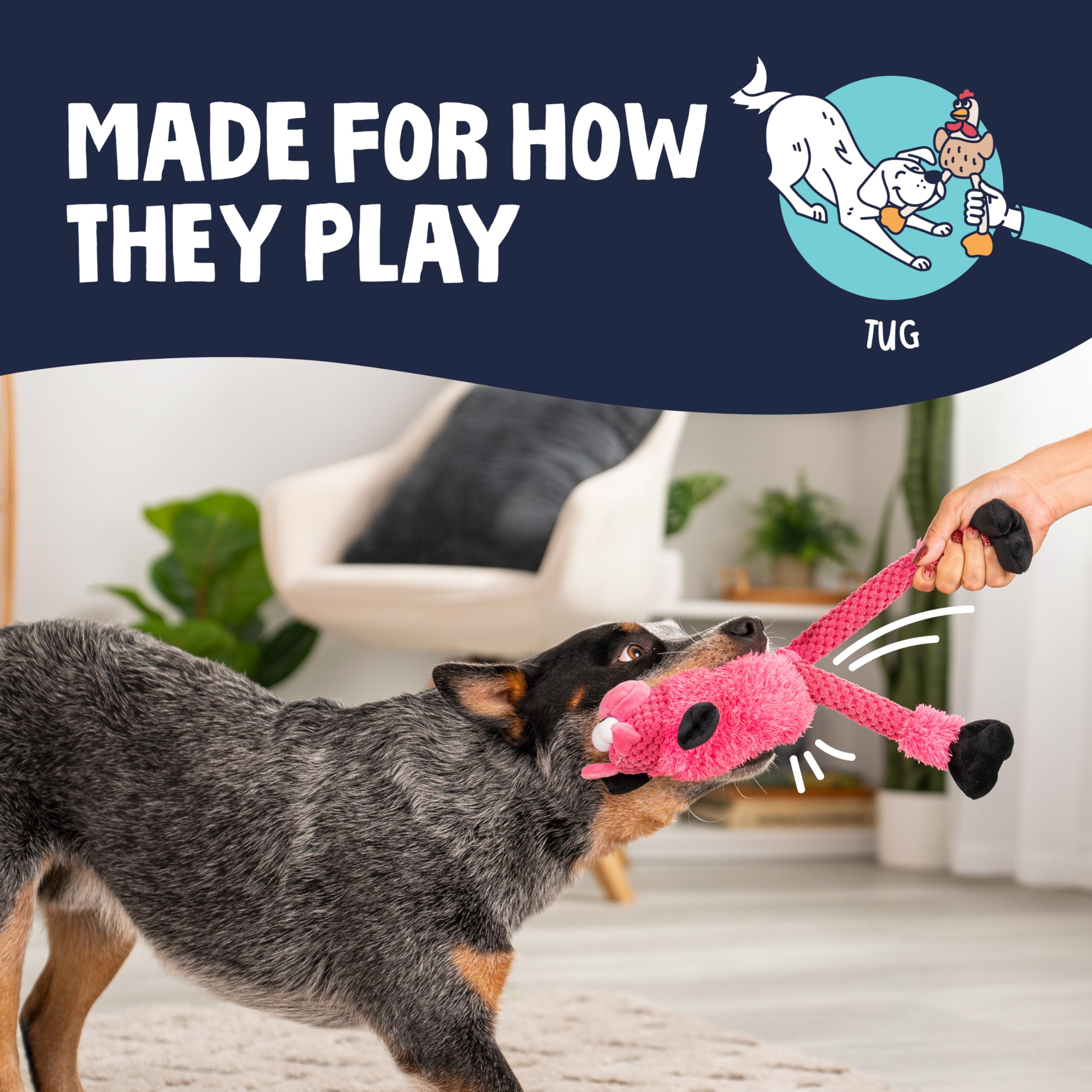 GoDog Checkers Skinny Pig toy with reinforced seams supports long-lasting fun.