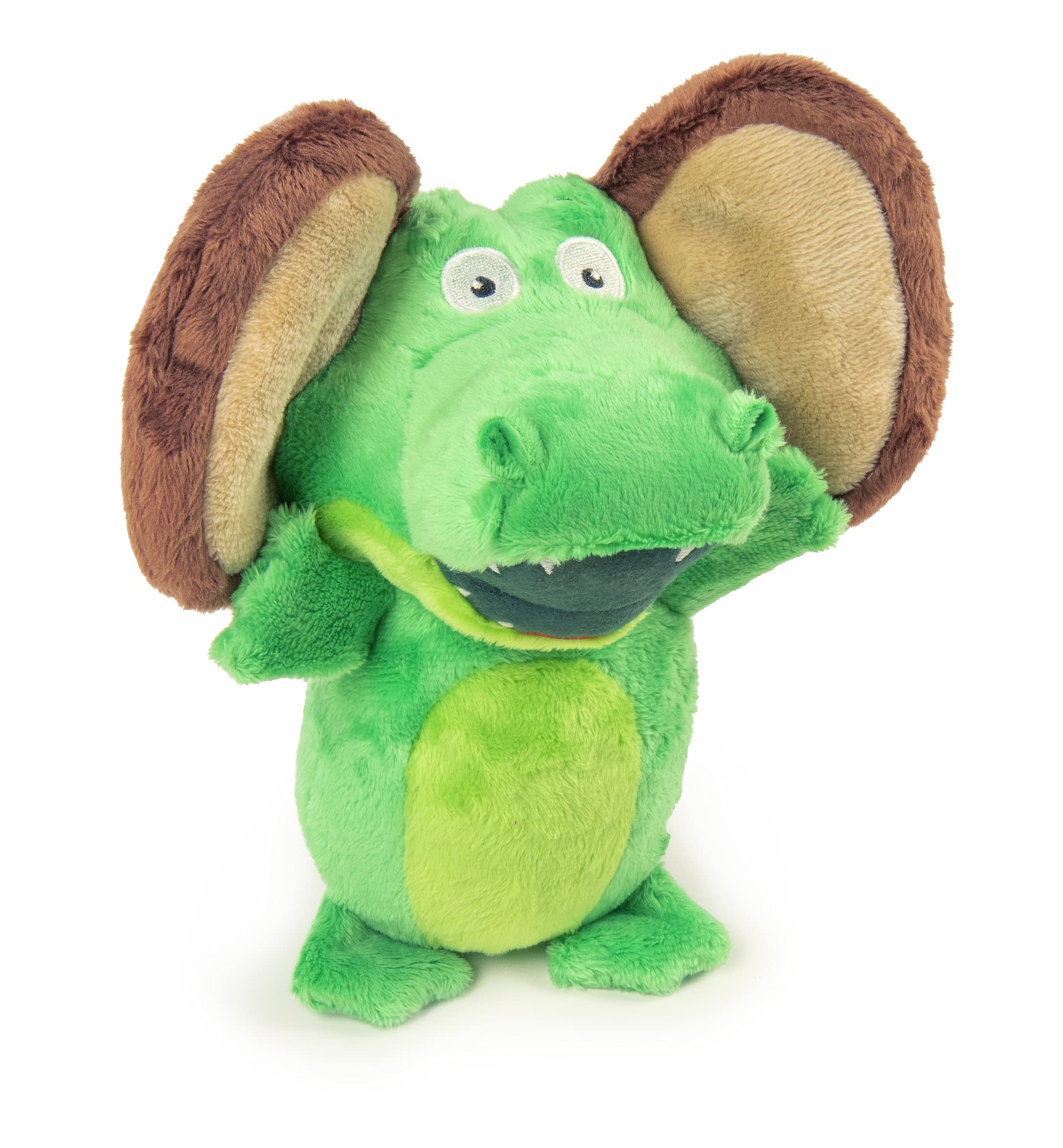GoDog Flips Gator-Monkey green side view showing sturdy seams for durability.
