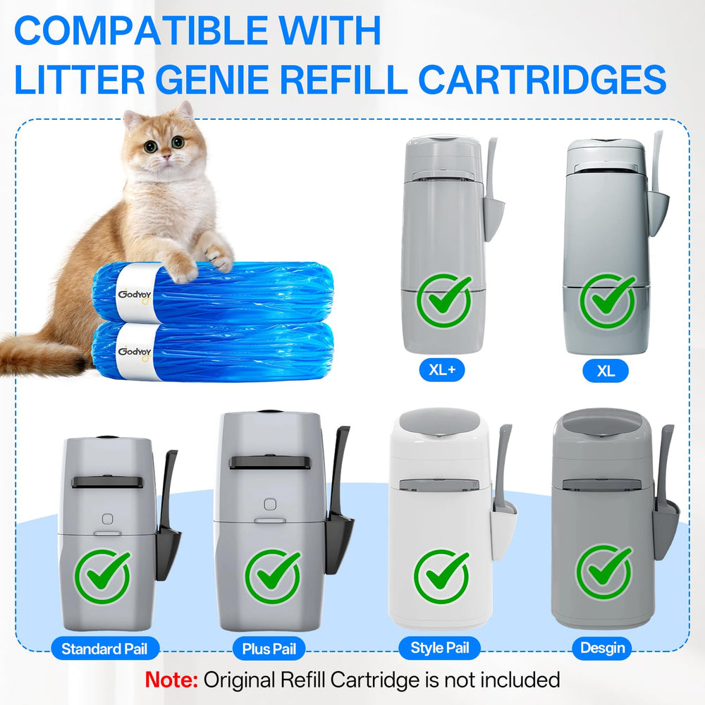 Godyoy litter genie-compatible bags fit Litter Genie pails for easy waste disposal.