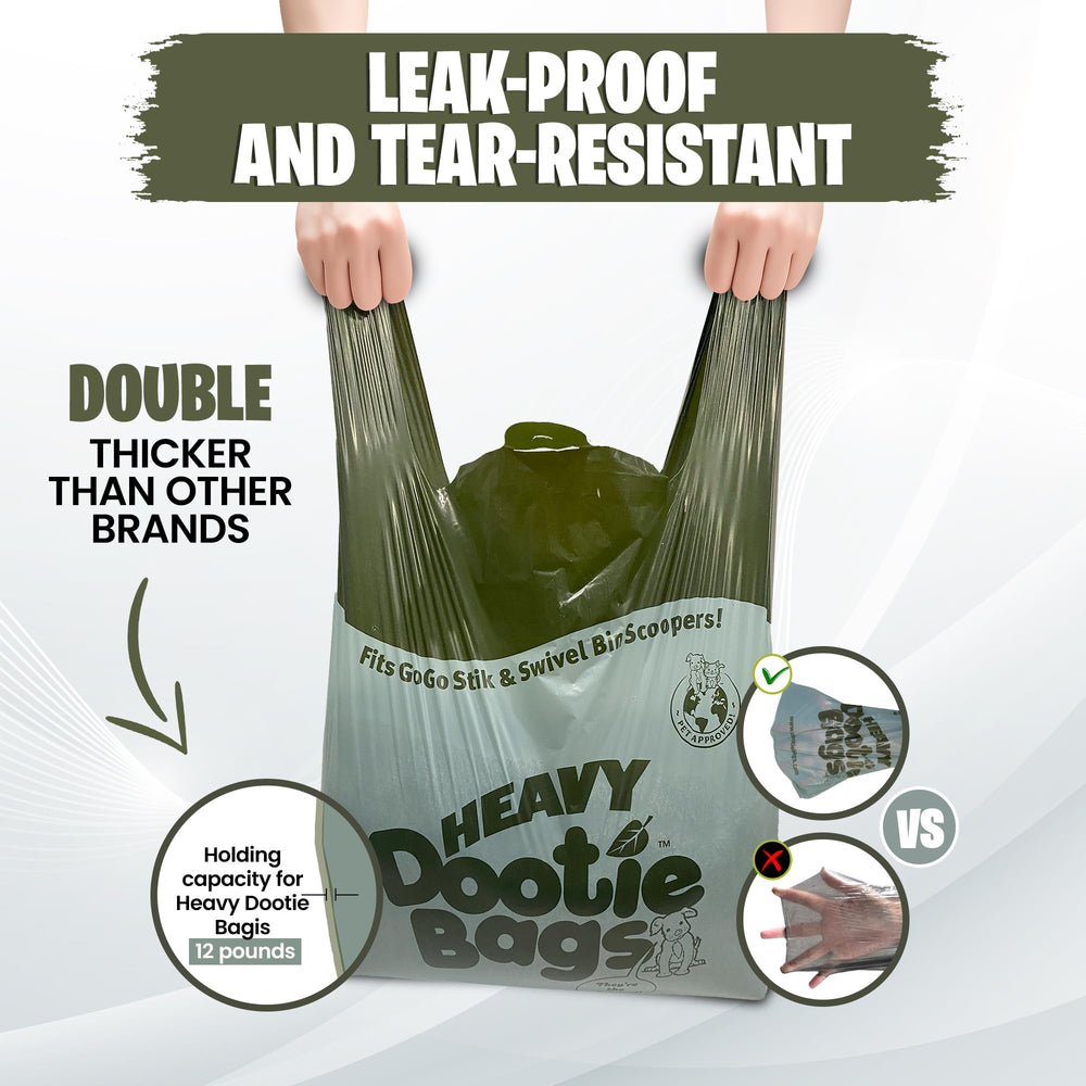 GoGo Stik heavy dootie bags dimensions 18 by 11 by 5 inches support large waste.