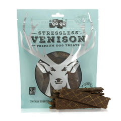 GoGo Stressless Venison Jerky packaging shows a protein-packed snack for on-the-go fuel.
