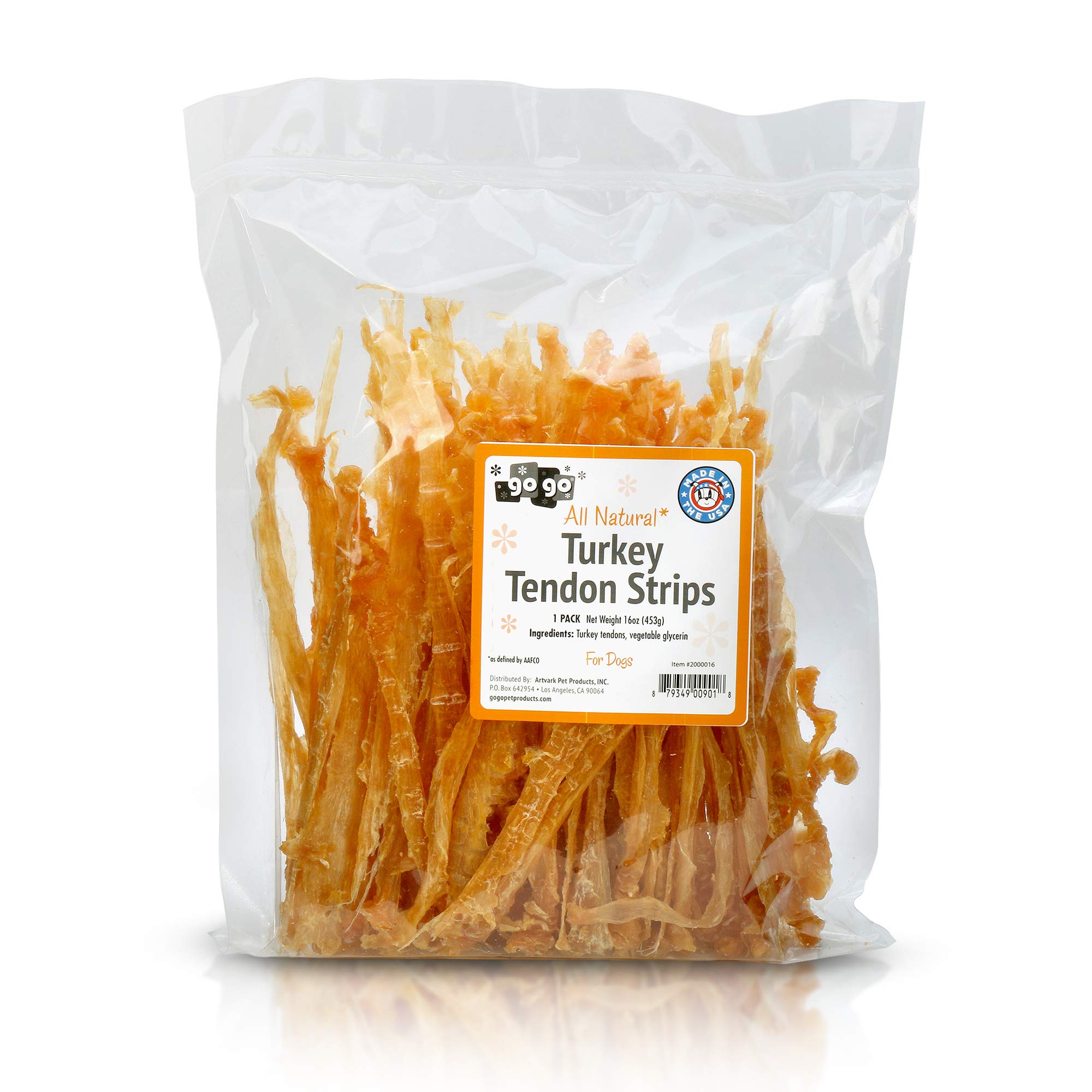 GOGO Turkey Tendon Strips dog chew pack showing two servings for sharing