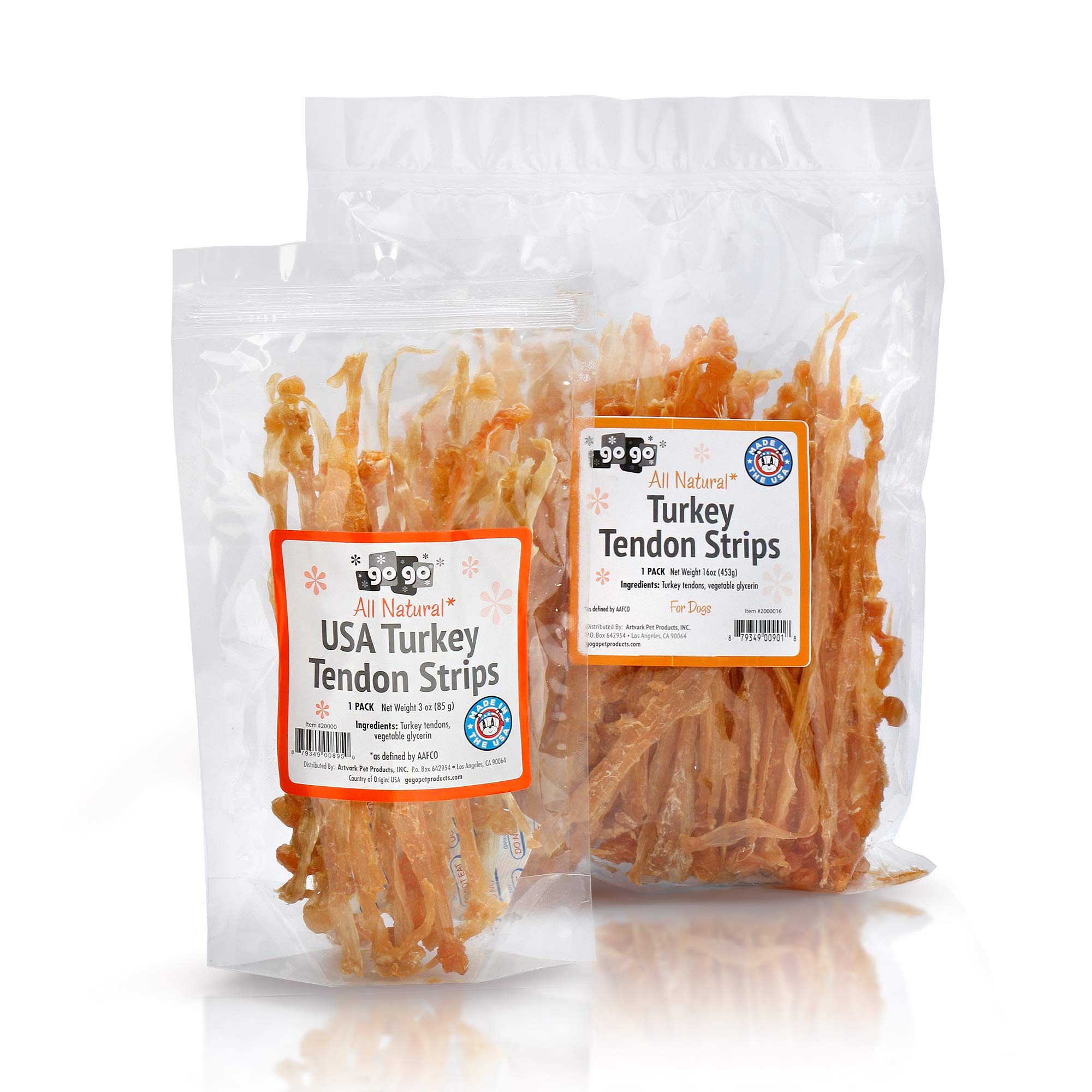 GOGO Turkey Tendon Strips serving moment with happy dog