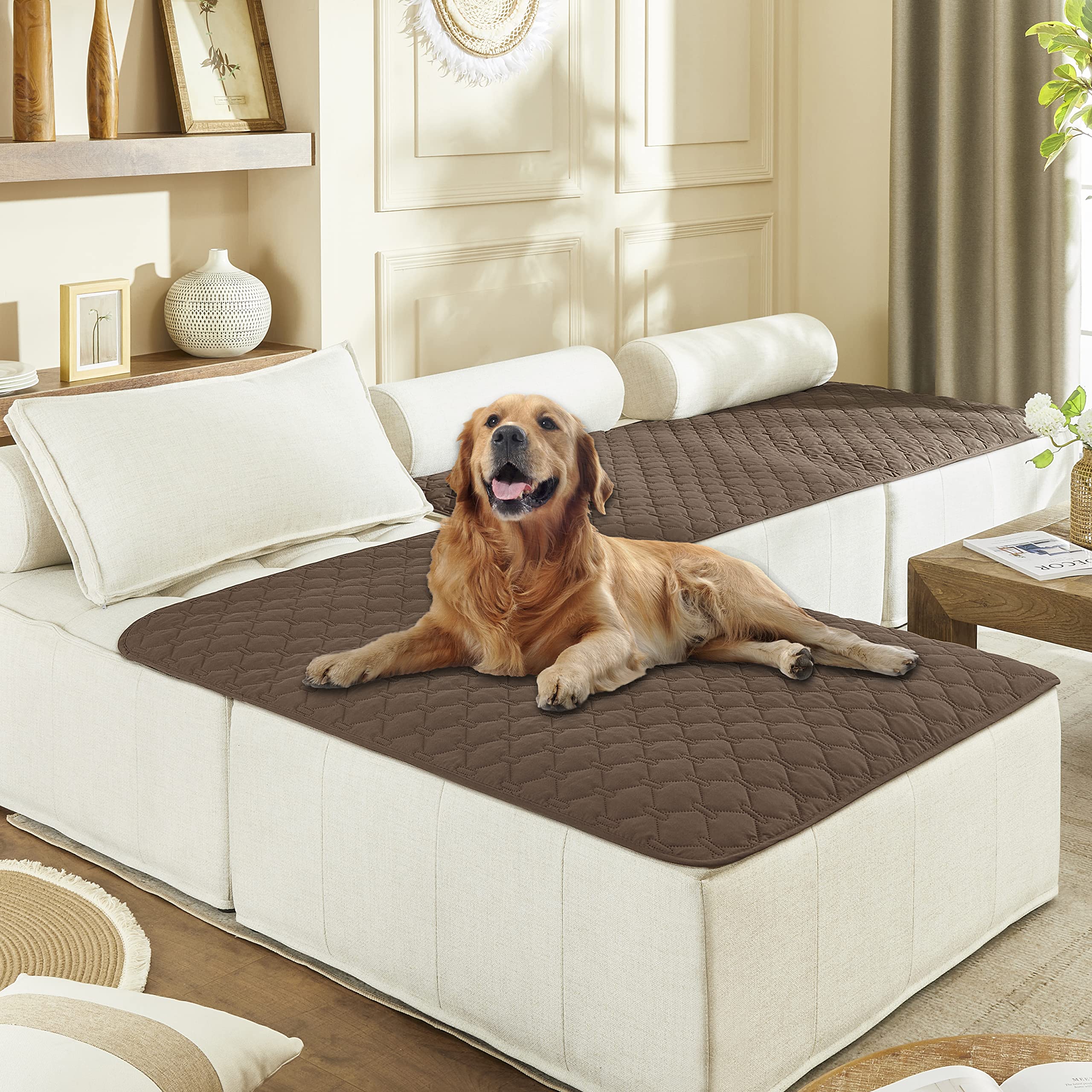gogobunny dog bed cover plaid dark chocolate front view protects furniture from spills.