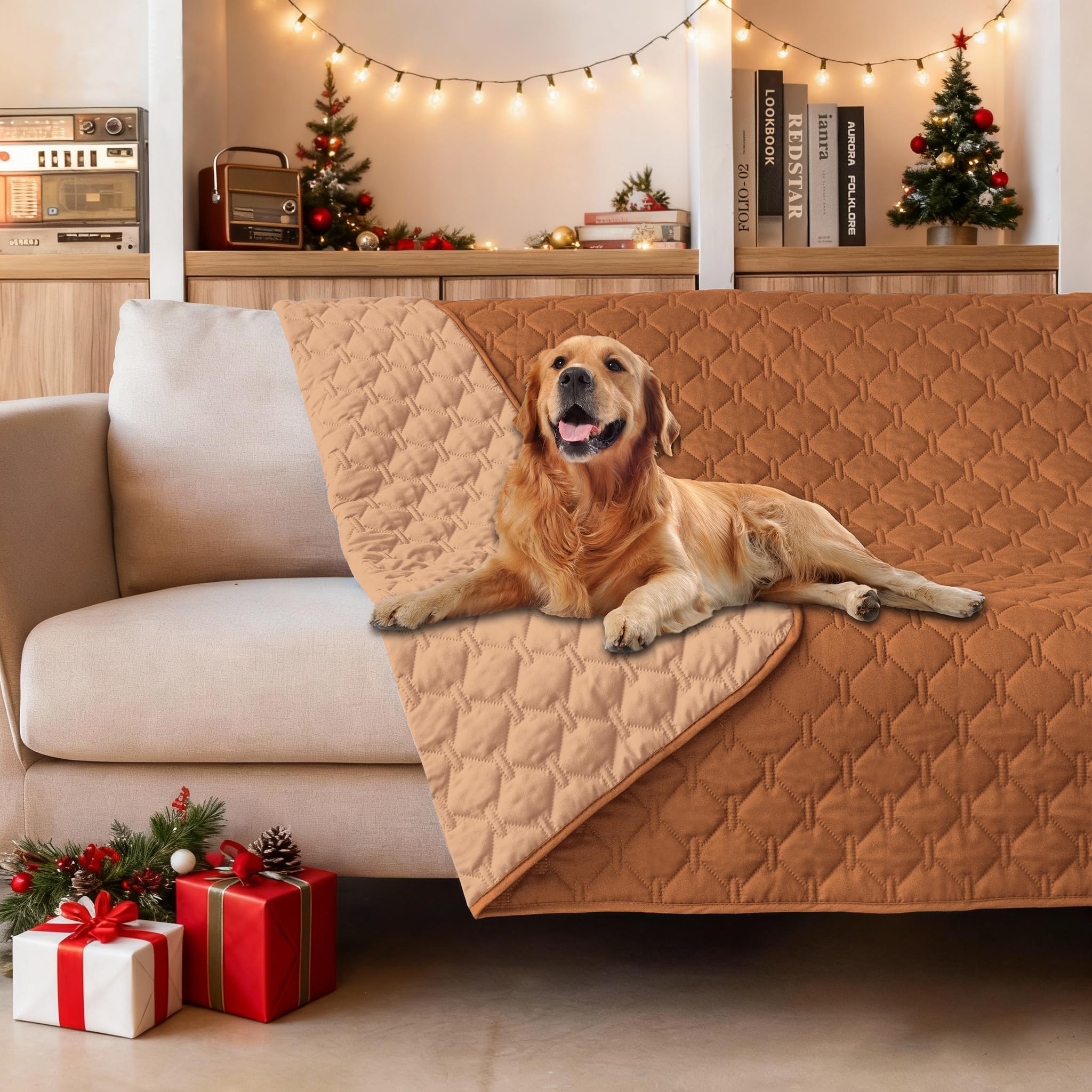 gogobunny dog bed cover plaid dark pumpkin; protects furniture with stylish durability