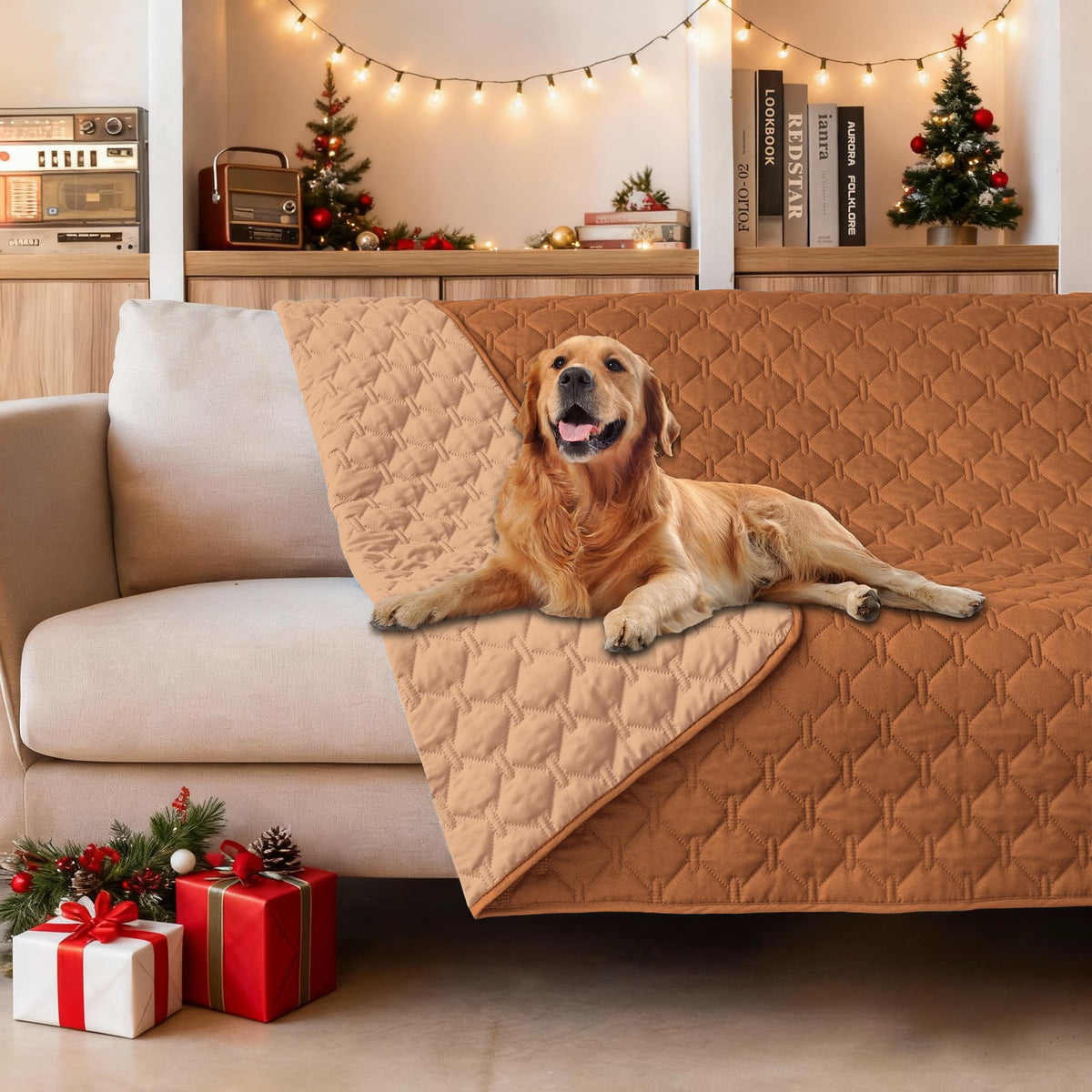 gogobunny dog bed cover plaid dark pumpkin; protects furniture with stylish durability