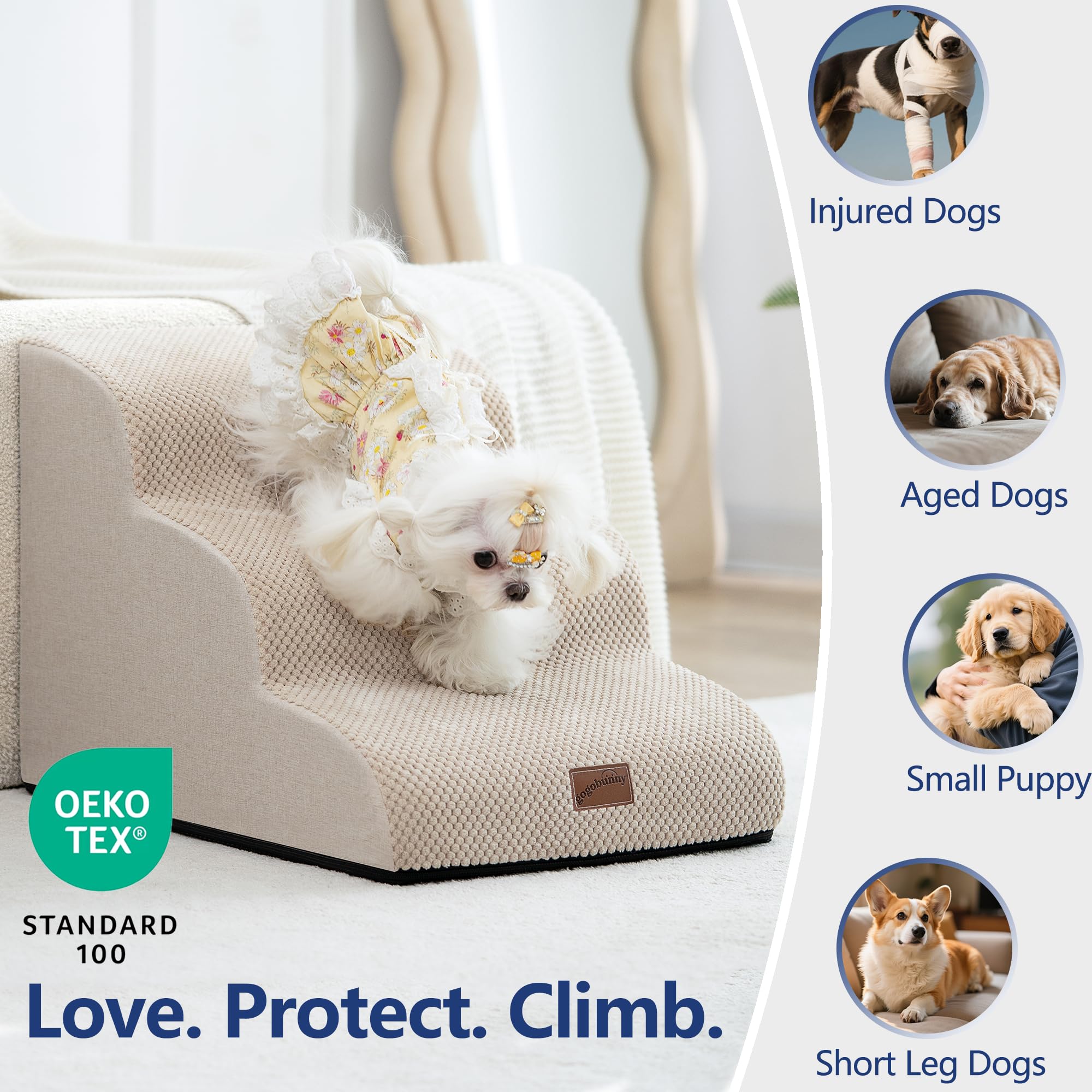 GoGoBunny dog stairs 5-step non-slip base aids stable indoor climbs