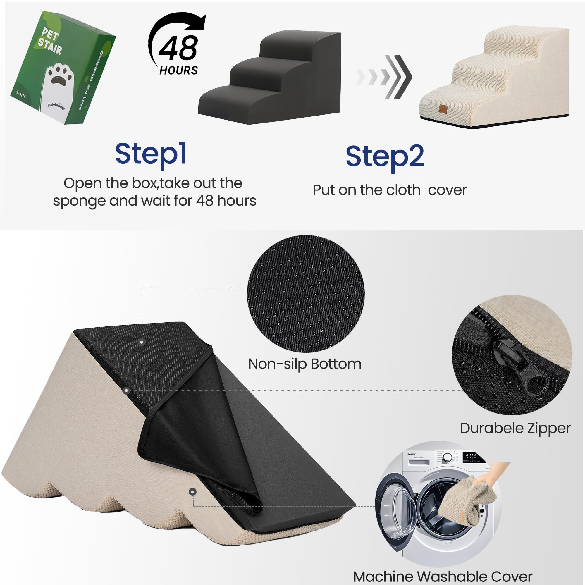 GoGoBunny dog steps with non-slip base adapt to hardwood and tile floors