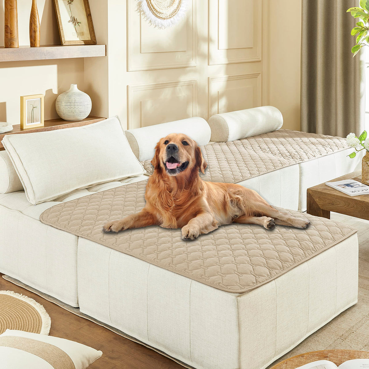 Gogobunny double-sided waterproof bed cover with plaid protects furniture and simplifies cleanup.