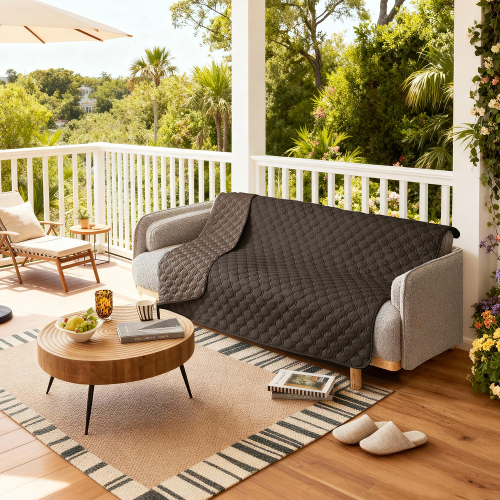 Gogobunny indoor-outdoor use blanket laid on patio or living room surfaces for versatile comfort