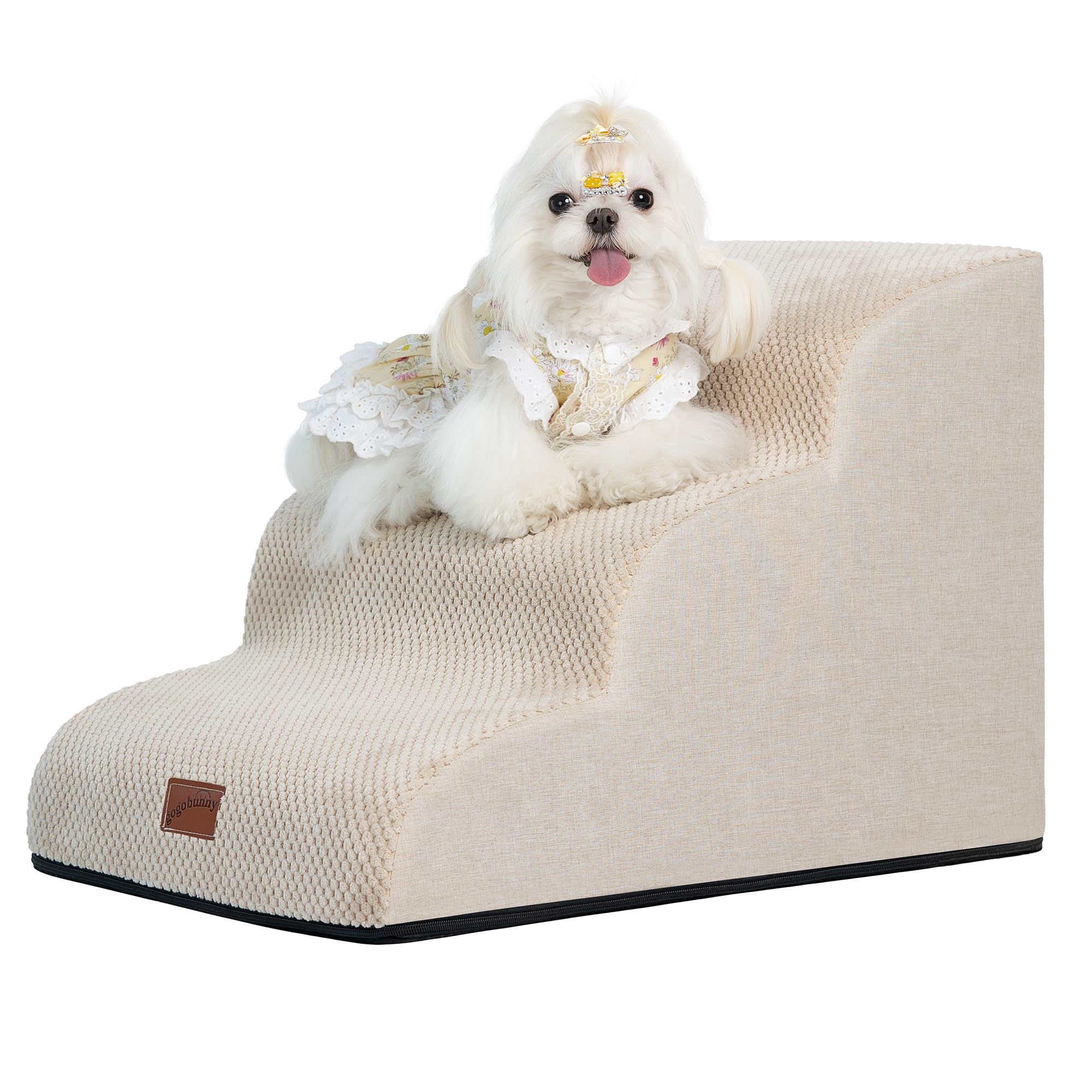 GoGoBunny Ramp Dog Stairs beige side view for easy couch access