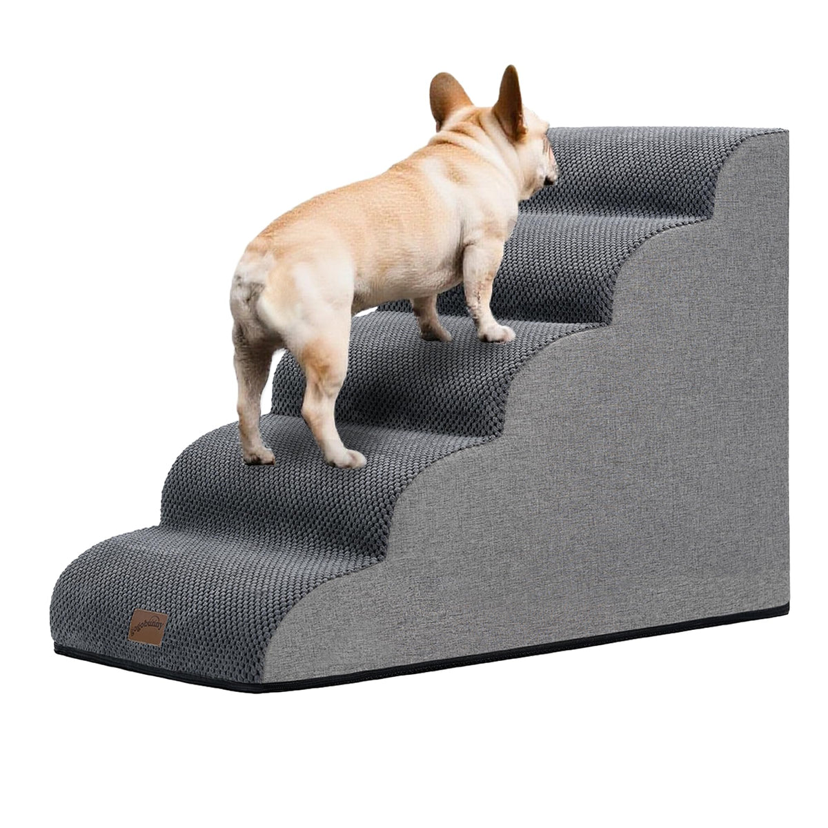 GoGoBunny Ramp Dog Stairs side view, showcasing stable 5-step design for safer climbs.