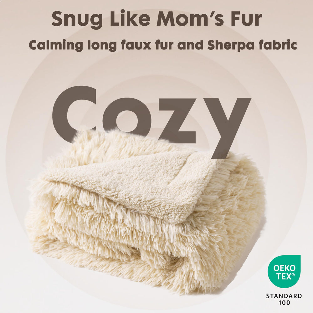 gogobunny reversible faux fur blanket showing plush side for cozy comfort.