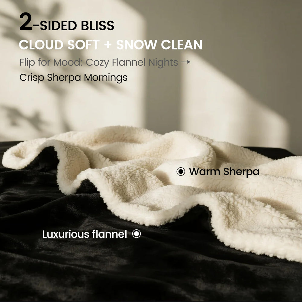 Gogobunny reversible sherpa-flannel blanket demonstrates dual warmth for all-season comfort.