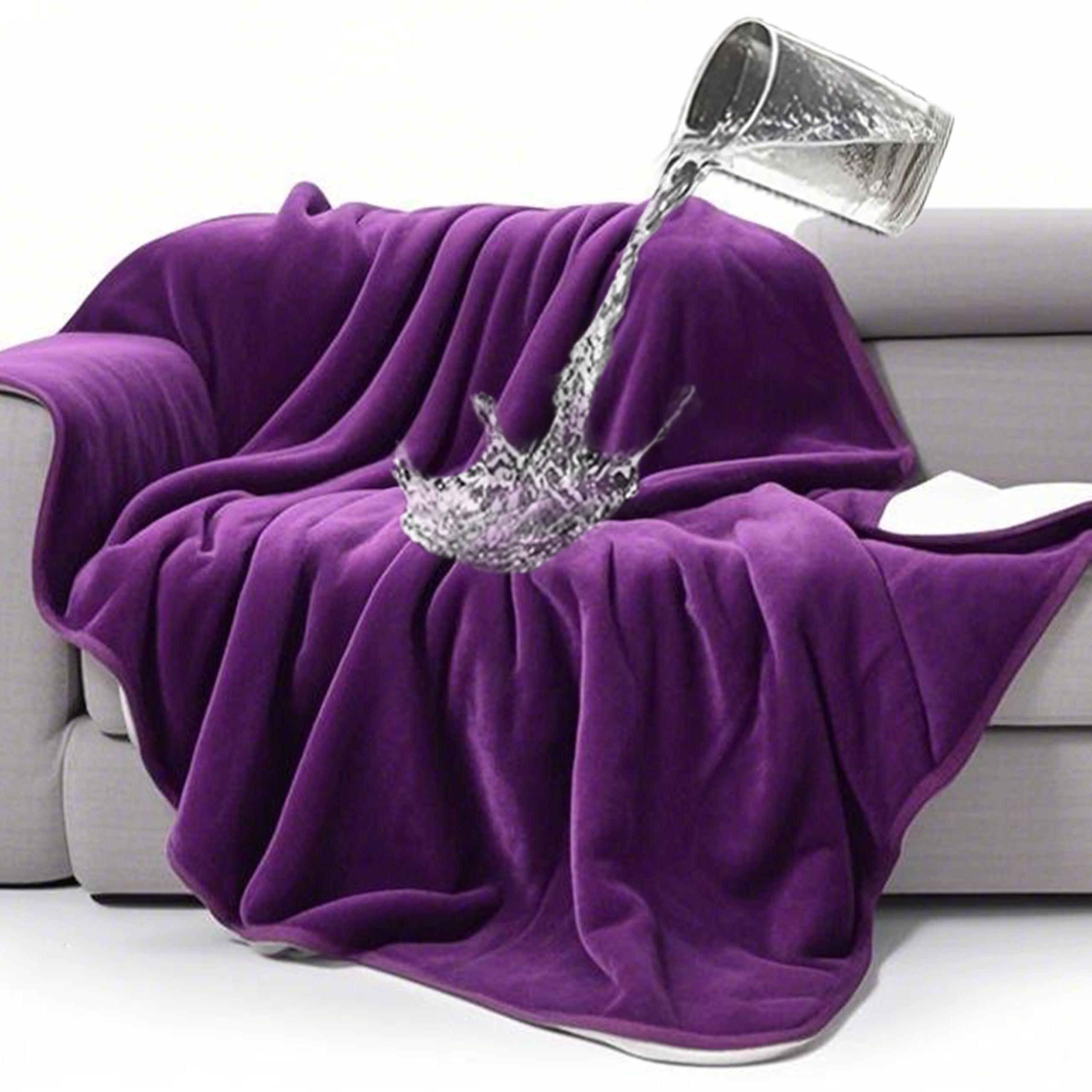 gogobunny waterproof bed blanket dark purple folded shows protective layer against spills