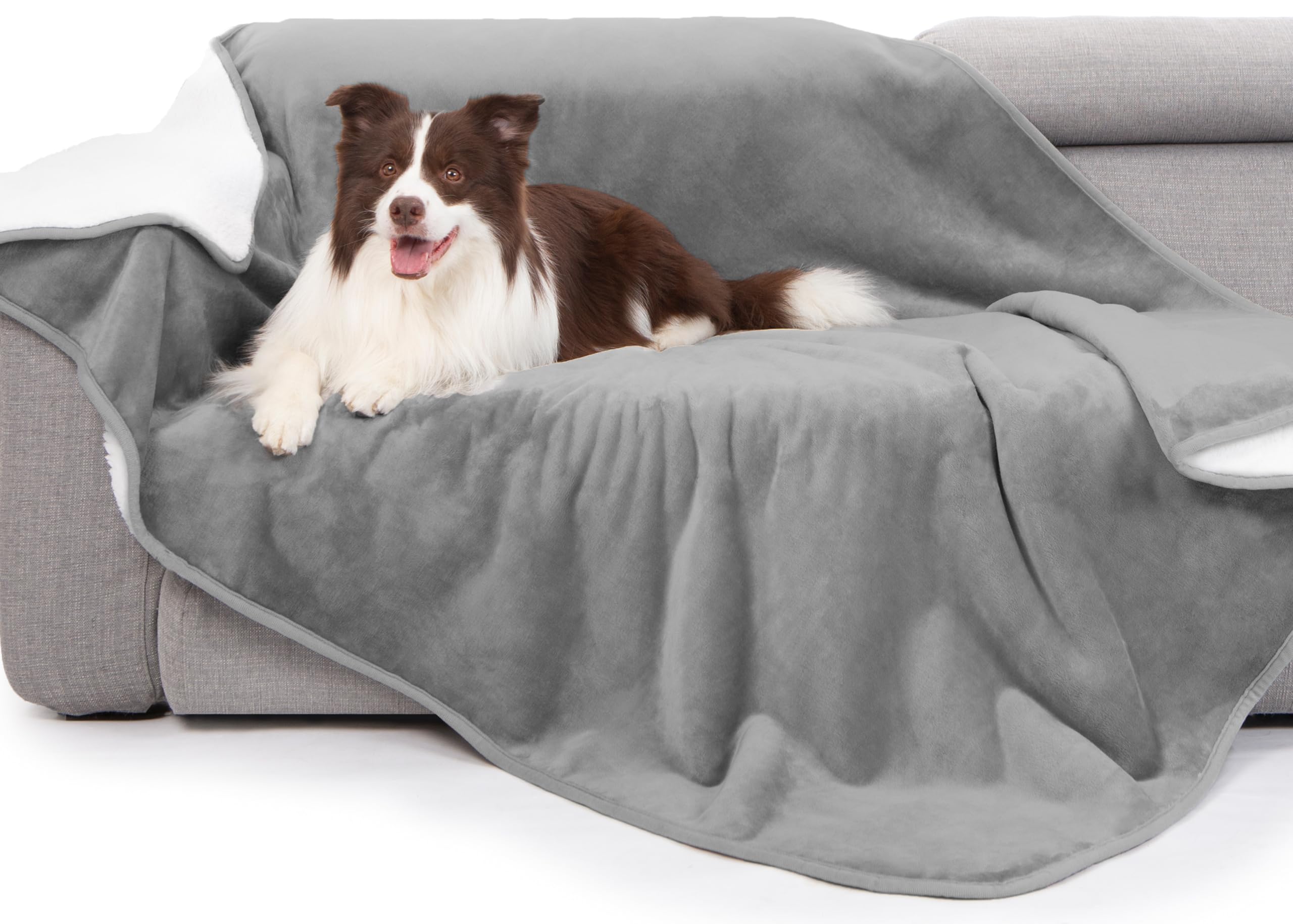 Gogobunny waterproof bed blanket grey folded protects furniture from spills and fur