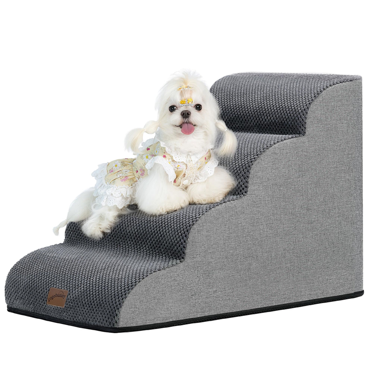 GoGoBunny waterproof high-density foam curved dog stairs with 4-step ramp for high beds