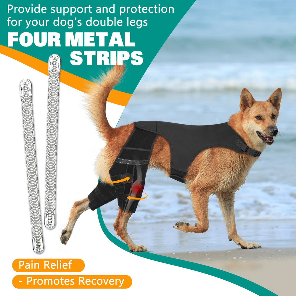 GoGoPaw dog knee brace side-strap adjustment demonstrates customizable fit across breeds