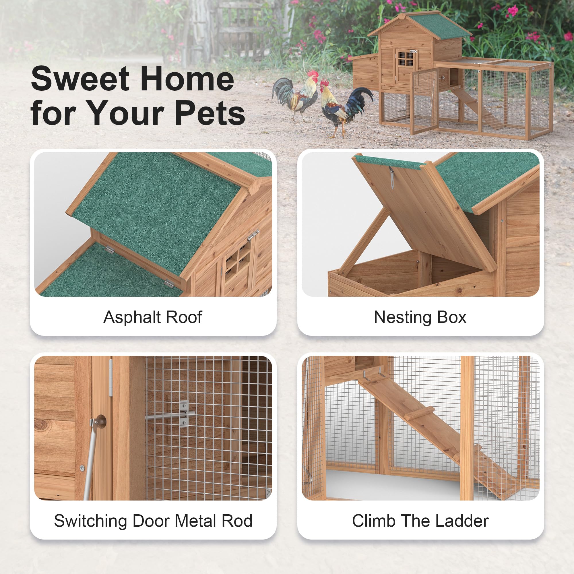 GOJOOASIS chicken coop nesting area and run for safe egg-laying and roomy play