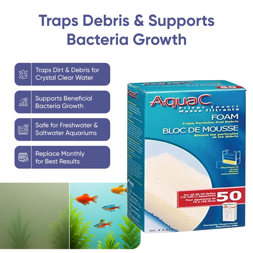 Gokul Brands AquaClear 50 foam insert for improved filtration and water clarity