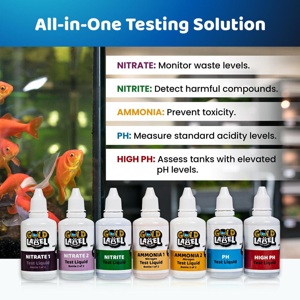 Gold Label Pet Care freshwater master test bottles enable precise, repeatable readings across tests.