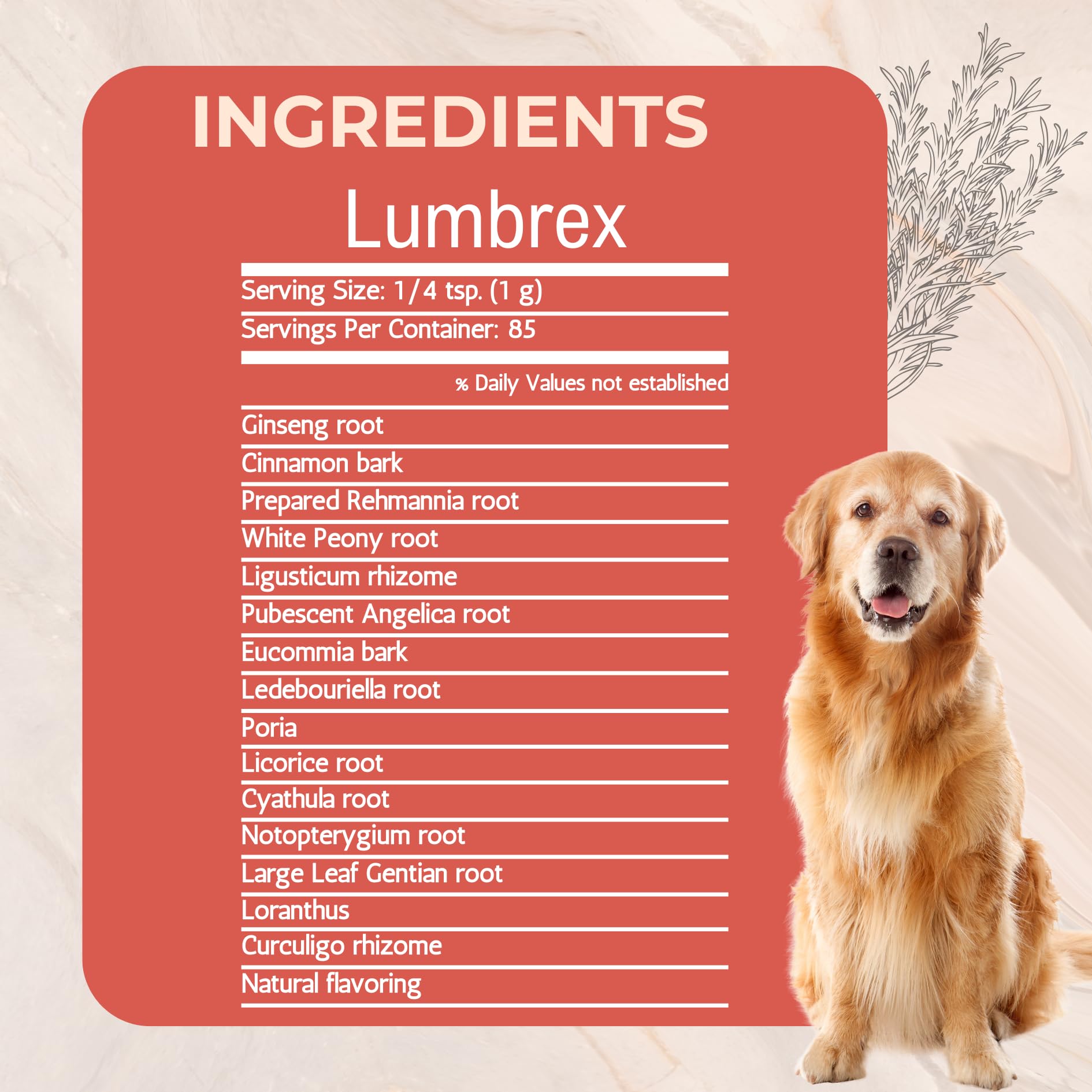 Gold Standard Herbs Lumbrex being poured over dog food for mixing.