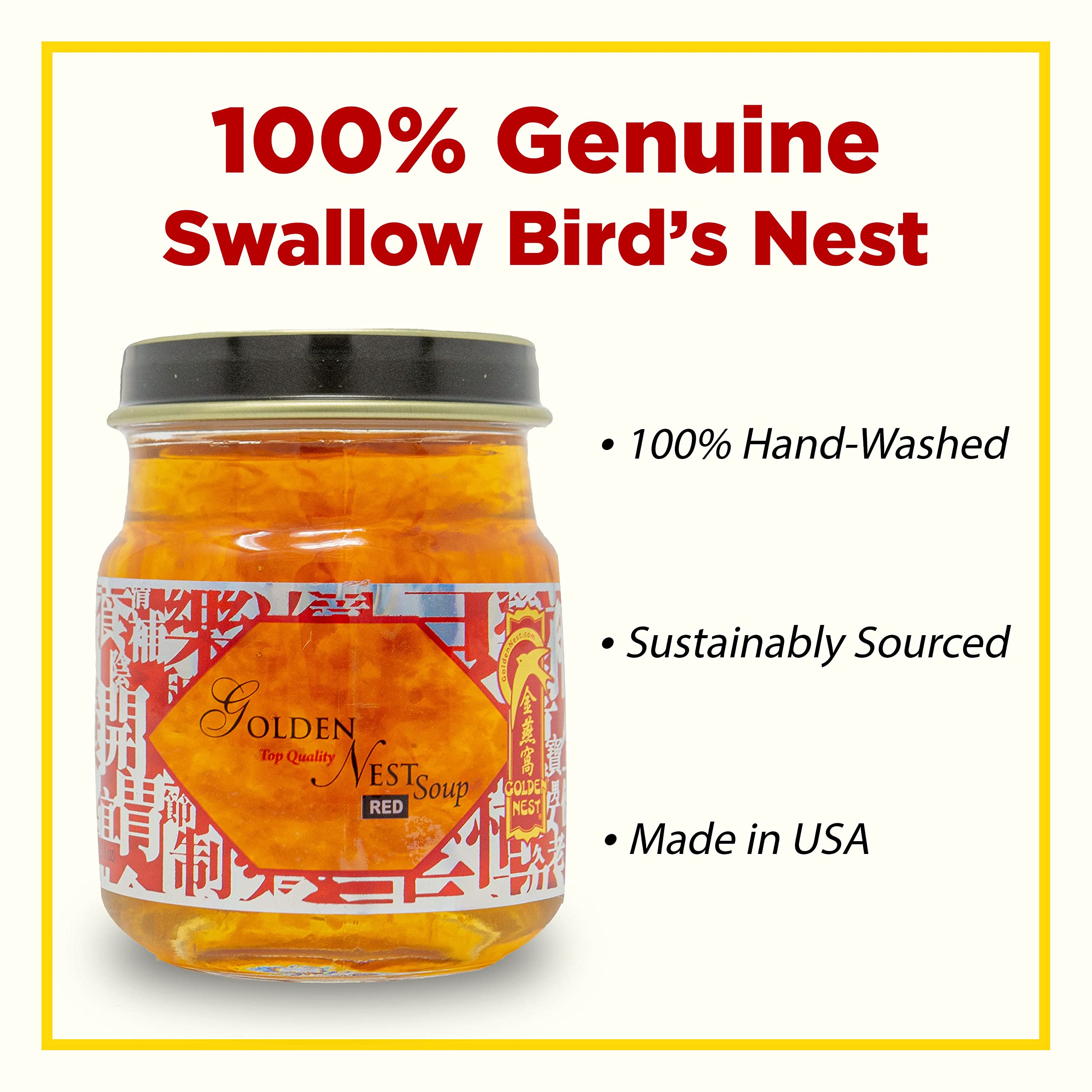 Golden Nest Premium Bird Nest Soup box front highlights USA-made quality.