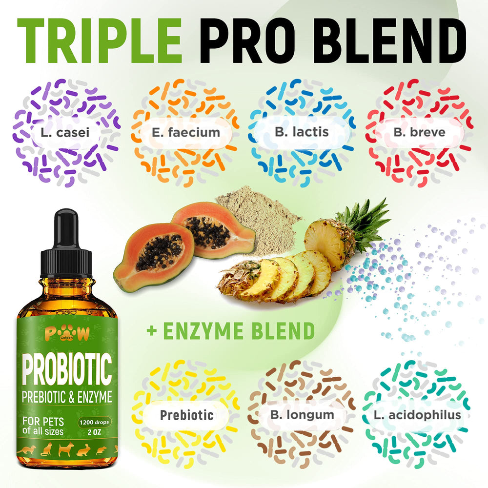 Golden Paw liquid probiotics organic ingredients highlight natural formulation for pet wellness.