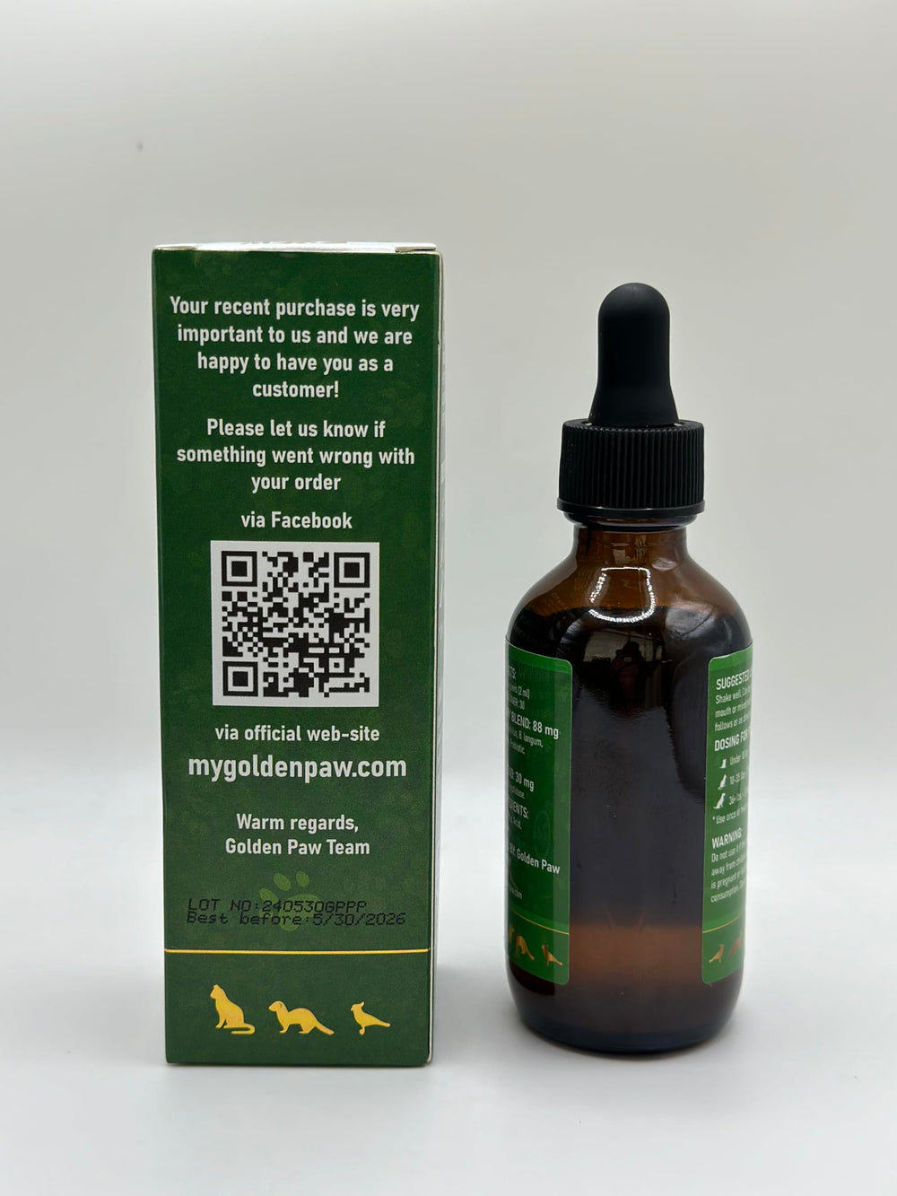 Golden Paw skin and coat support from gut-friendly probiotics for dogs and cats.