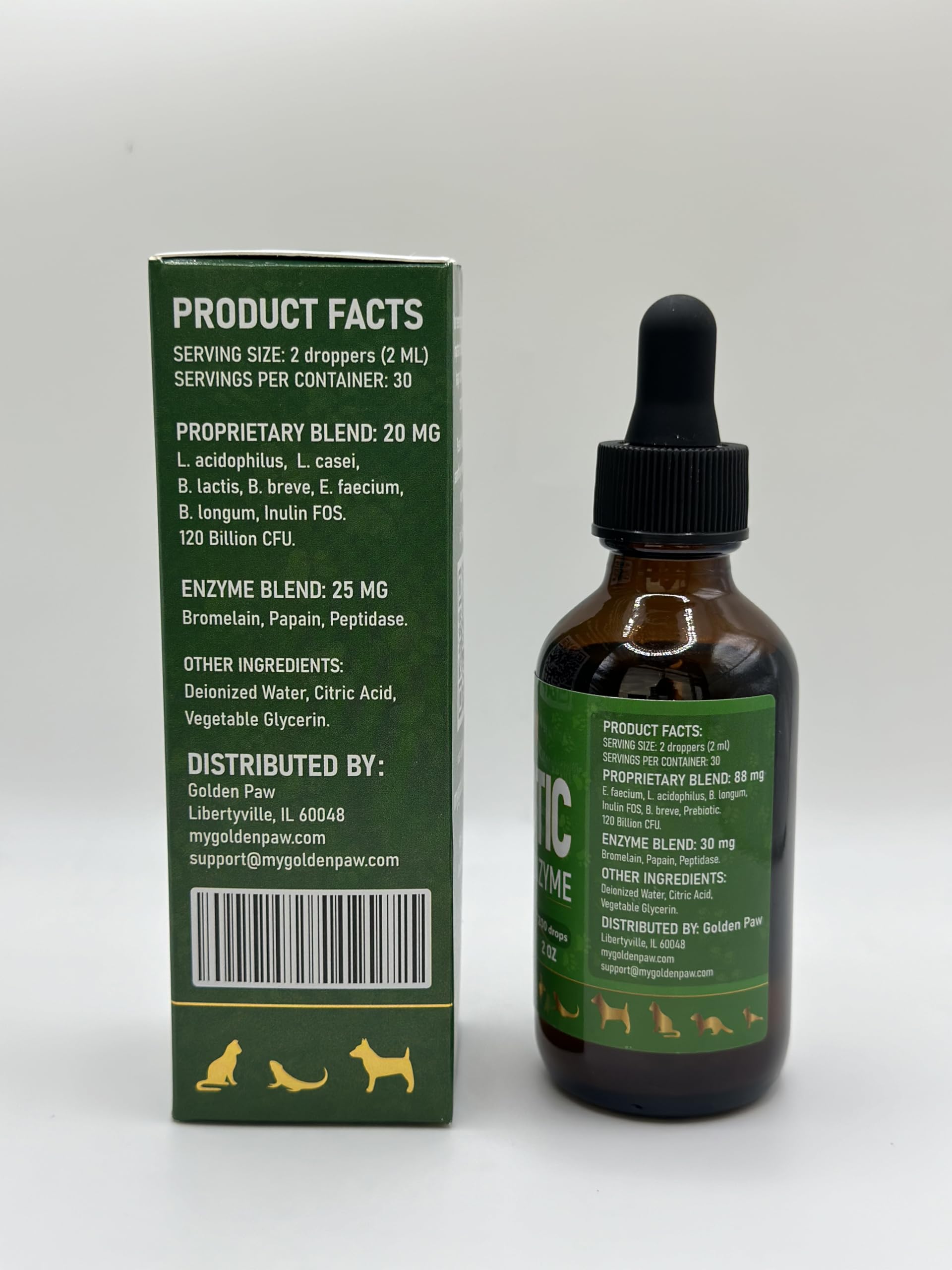 Golden Paw 2 oz bottle highlights compact size for home or travel.