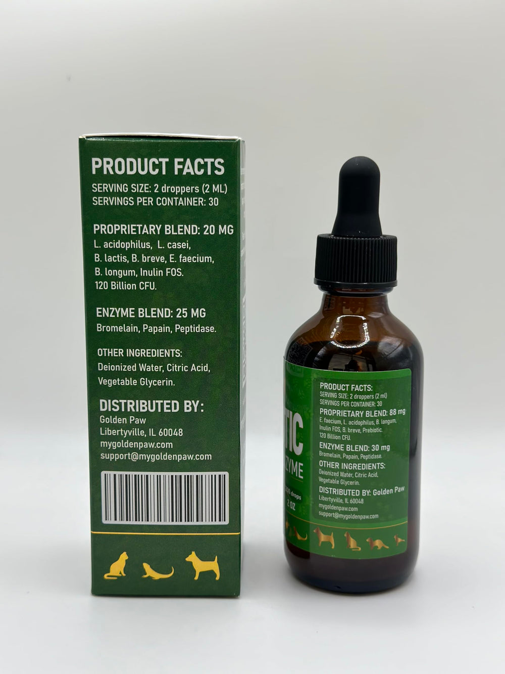Golden Paw 2 oz bottle highlights compact size for home or travel.