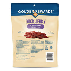Golden Rewards Duck Jerky close-up of real duck breast highlighting high-protein flavor